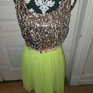 Dress...Gold Sequin Top with Lime bottom size 13